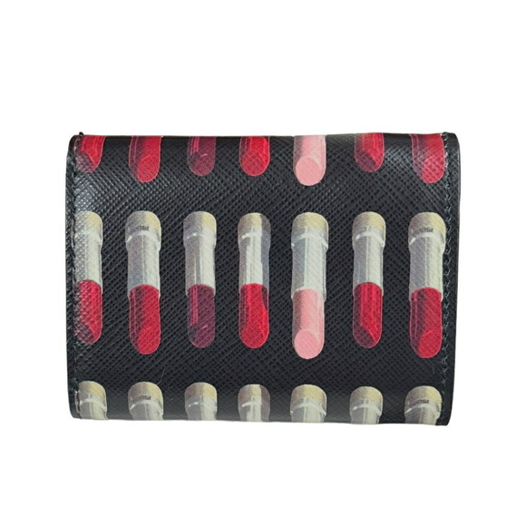 Prada Saffiano Lipstick Pattern Leather Trifold Wallet Black - Picture 2 of 6